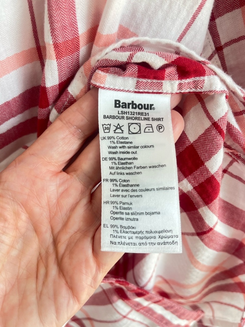 Barbour Shoreline Relaxed Fit Red Plaid Shirt Cotton Blend Button Front Small - Picture 7 of 7